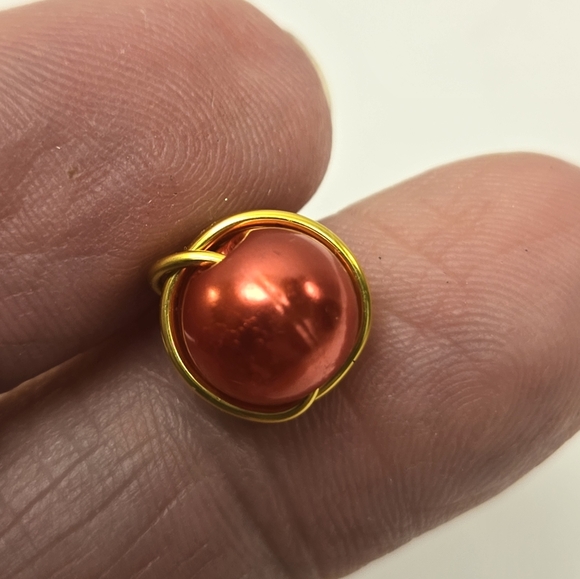 Hand Crafted Gold and Red Faux Pearl Post Earrings - Picture 2 of 10